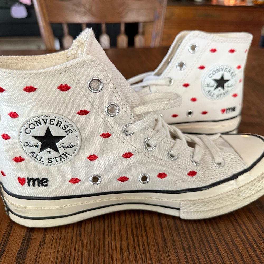 Converse Chuck Taylor White High-Tops with Red Lips
